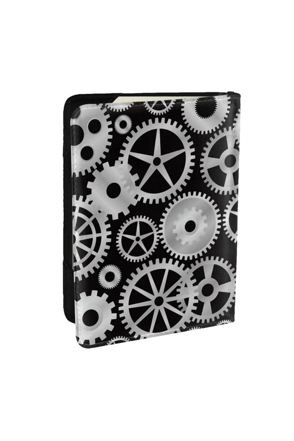 Metallic Gears Pattern Passport Holder Wallet Leather Mulit-purpose Travel Wallet Credit Cards Case ,Passport Cover for Women Men-6.5 in