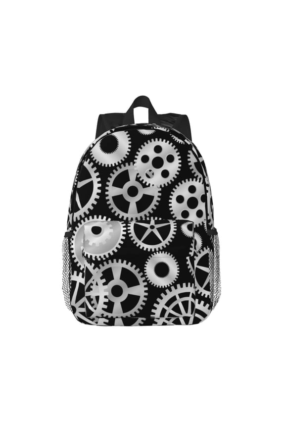 Metallic Gears Pattern Student Backpack Water-resistant Backpack 15-inch Laptop Backpack Lightweight Adjustable School Backpack