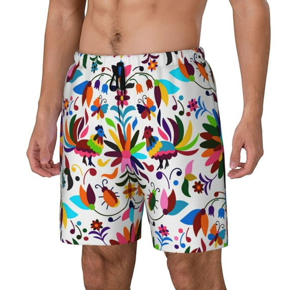 Rateoe Mexican Bright Style Pattern Men’s Swim Shorts with Compression Liner – Double-Layered Quick-Dry Swimwear, Comfortable & Stretchy Beach Shorts-Small