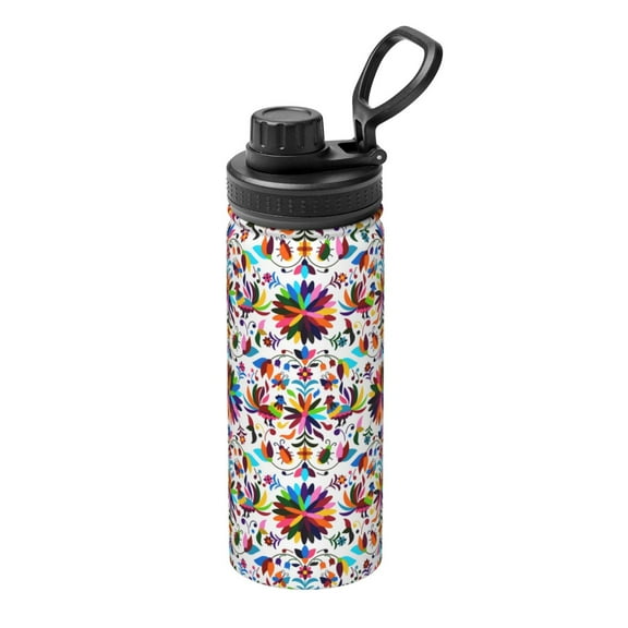 Rateoe Mexican Bright Style Printed 18oz Sports Insulated Water Bottle, Double-Wall Stainless Steel Kettle with Leak-Proof Cap and Carry Loop, BPA-Free for Outdoor, Gym, Camping, and Travel