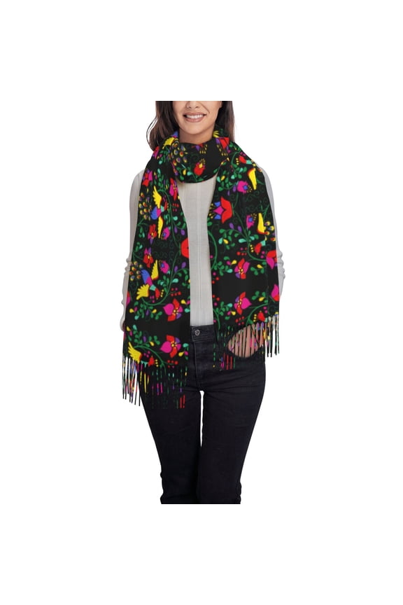 Mexican Flower 2 Women's Traditional Scarf Wrap Tassel Shawl Fringes Neck Head Shawl Retro Scarf