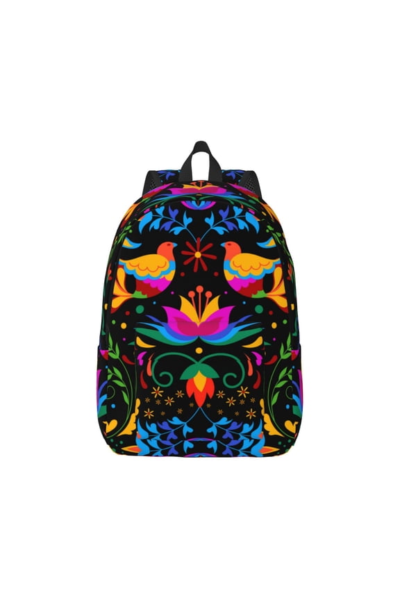 Mexican Flower Traditional1 Pattern Canvas College Laptop Backpack,Travel Daypack,Durable Rucksack Travel Notebook Bag School Backpack Book Bag for Men Women-Medium