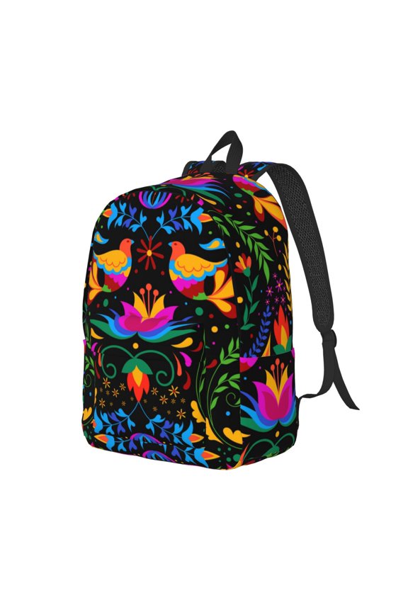 Mexican Flower Traditional1 Pattern Durable Canvas Backpack for Men & Women – Stylish & Lightweight – Adjustable Straps, Multiple Pockets – Fits 15-17 Inch LaptopsSmall