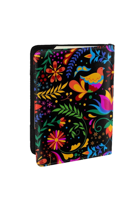 Mexican Flower Traditional1 Pattern Passport Holder Wallet Leather Mulit-purpose Travel Wallet Credit Cards Case ,Passport Cover for Women Men-6.5 in