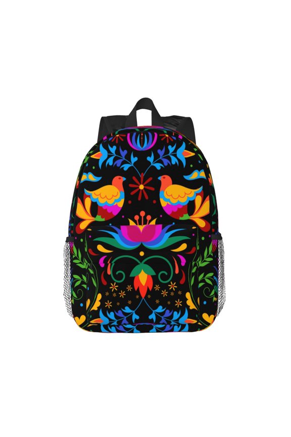 Mexican Flower Traditional1 Pattern Student Backpack Water-resistant Backpack 15-inch Laptop Backpack Lightweight Adjustable School Backpack