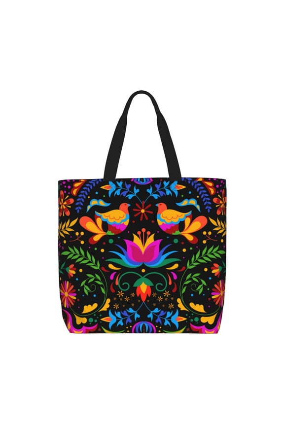 Mexican Flower Traditional1 Print Lightweight Tote Bag for Women, Water-Resistant Shoulder Bag with Zipper, Spacious Casual Handbag for Work, School, Shopping