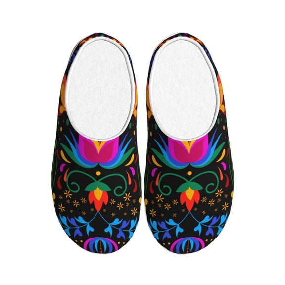Rateoe Mexican Flower Traditional1 Print Women's Men's Cotton Knit Slippers Lightweight Memory Foam Indoor House Shoes with Anti-Skid Sole-46/47