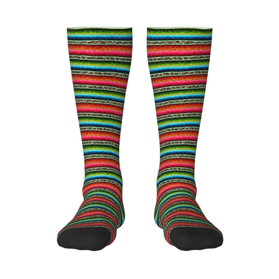 Rateoe Mexican Leopard Serape Blanket Stripes Pattern Women’s Knee High Crew Socks,Trouser Socks, – Comfortable, Breathable, Moisture-Wicking and Soft
