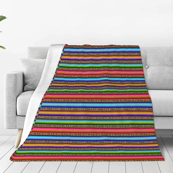 Rateoe Mexican Leopard Serape Blanket Stripes Print Fuzzy Fleece Throw Blanket Extra Large,Super Soft,Fluffy and Warm Blankets for Couch,Bed,All Season Use-60"x50"