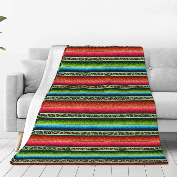 Rateoe Mexican Leopard Serape Blanket Stripes Print Fuzzy Fleece Throw Blanket Extra Large,Super Soft,Fluffy and Warm Blankets for Couch,Bed,All Season Use-