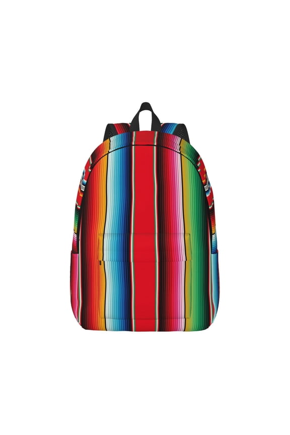 Mexican Serape Blanket Stripes Pattern Canvas College Laptop Backpack,Travel Daypack,Durable Rucksack Travel Notebook Bag School Backpack Book Bag for Men Women-Medium