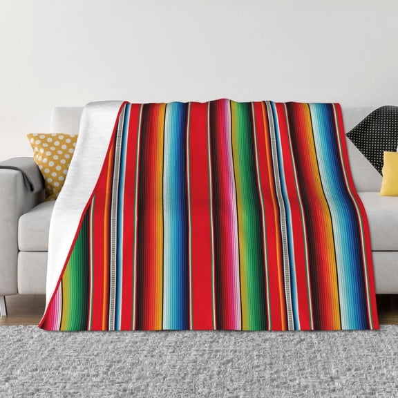 Rateoe Mexican Serape Blanket Stripes Pattern Flannel Throw Blanket, Ultra-soft Blanket for Bed, Couch, Car, Hypoallergenic Anti-pilling blanket-60"x50"(Horizontal)