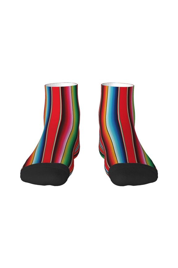 Mexican Serape Blanket Stripes Pattern Quarter Crew Socks,Toe Seamed Ankle Socks,Cotton Cushioned Breathable Athletic Crew Sports Socks
