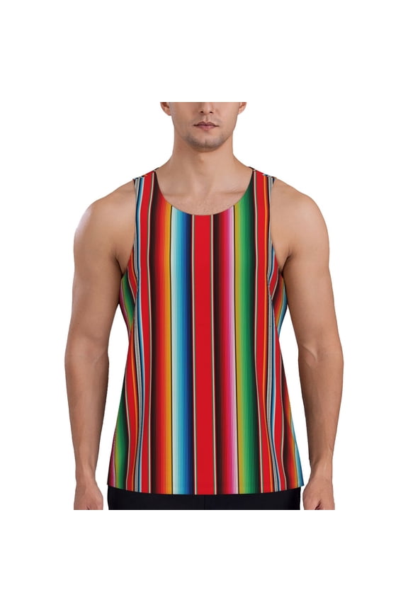 Mexican Serape Blanket Stripes Pattern Sleeveless Gym Shirt Muscle Tee Breathable Workout Shirt Slim-Fit Tank Quick Dry Fit Muscle Tank Top Bodybuilding Sleeveless T Shirt-Large
