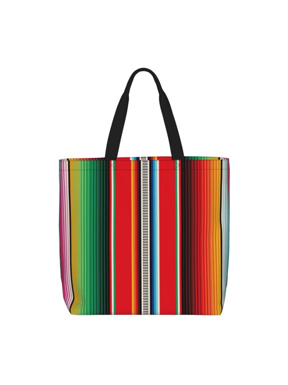 Mexican Serape Blanket Stripes Print Lightweight Tote Bag for Women, Water-Resistant Shoulder Bag with Zipper, Spacious Casual Handbag for Work, School, Shopping