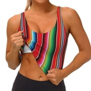 Rateoe Mexican Serape Blanket Stripes Print Womens Sports Bras Scoop Neck Sports Vest- Padded U Back Seamless High Impact Support