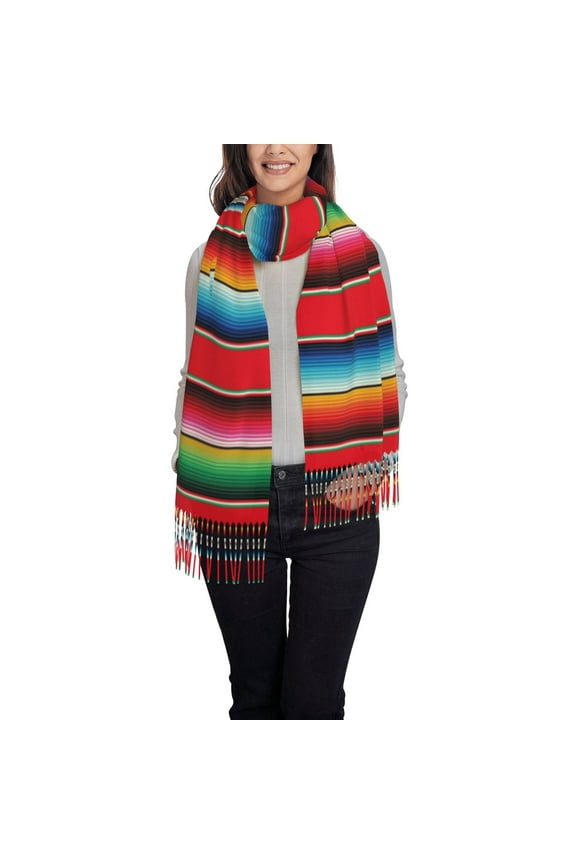 Mexican Serape Blanket Stripes Women's Traditional Scarf Wrap Tassel Shawl Fringes Neck Head Shawl Retro Scarf