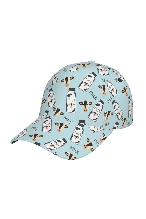 Milk Bottles And Cow Head Pattern Baseball Cap Outdoor Cap Mountain Dad Hat - Unstructured Soft Cotton Cap-Adjustable UV Protection Cap