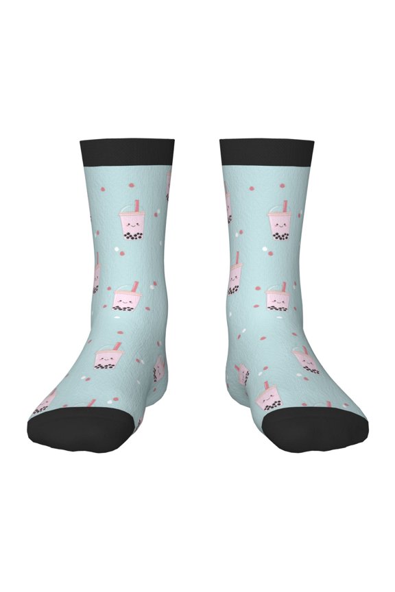 Milk Tea Pattern Children's Socks, Socks Gifts ,kids Crew Soft Cotton Socks , Moisture-Wicking, Durable, Ideal for Daily Wear & Sports