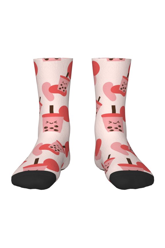 Milk Tea Pattern Children's Socks, Socks Gifts ,kids Crew Soft Cotton Socks , Moisture-Wicking, Durable, Ideal for Daily Wear & Sports