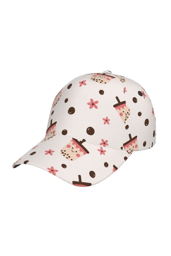 Milk Tea Pattern Mens Baseball Cap Adjustable Curved Brim Hat, Soft Cotton Sports Cap for Outdoor, Casual, and Everyday Wear, Comfortable & Breathable
