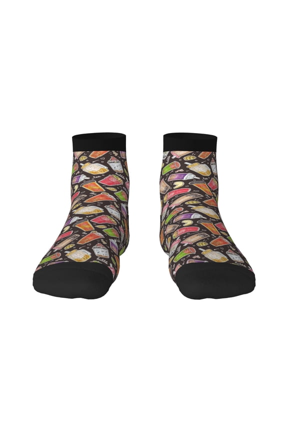 Milk Tea Pattern Quarter Crew Socks,Toe Seamed Ankle Socks,Cotton Cushioned Breathable Athletic Crew Sports Socks