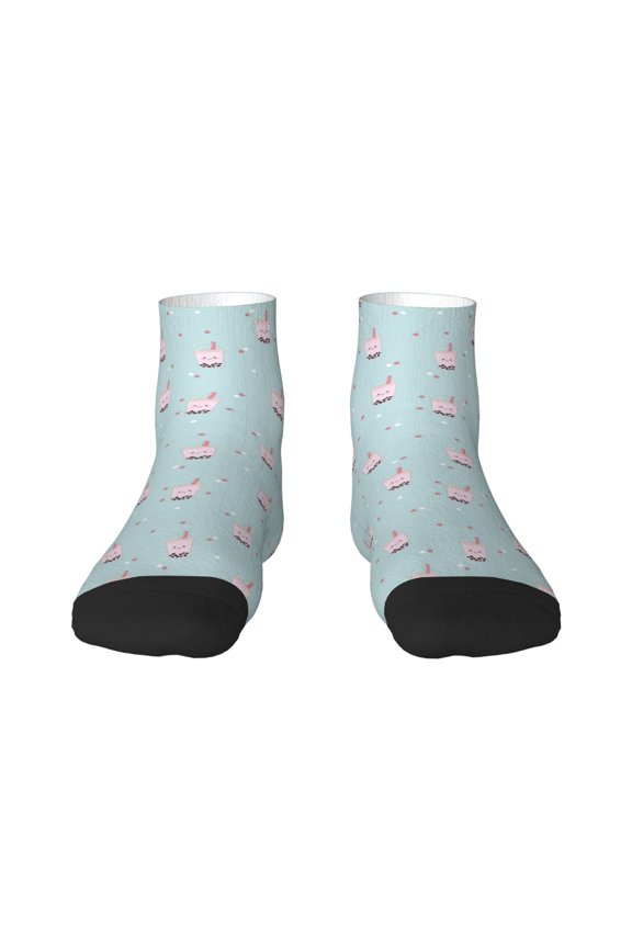 Milk Tea Pattern Quarter Crew Socks,Toe Seamed Ankle Socks,Cotton Cushioned Breathable Athletic Crew Sports Socks