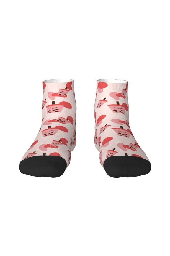 Milk Tea Pattern Quarter Crew Socks,Toe Seamed Ankle Socks,Cotton Cushioned Breathable Athletic Crew Sports Socks