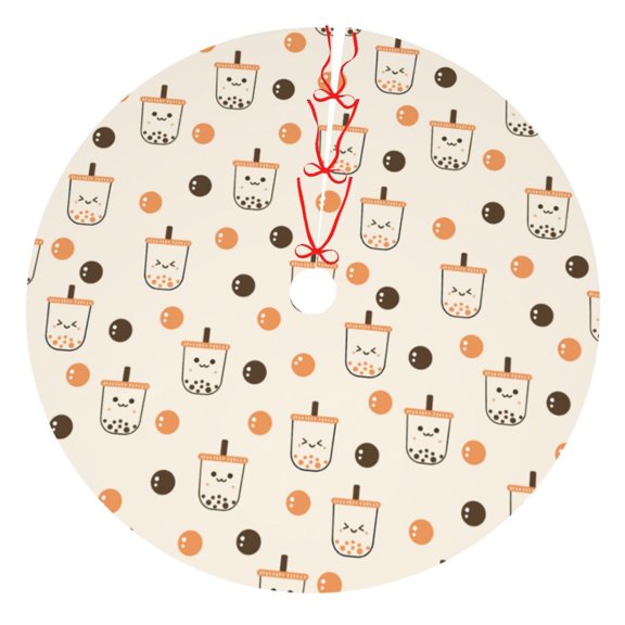 Rateoe Milk Tea Print Christmas Tree Skirt 30" for Xmas Holiday New Year Party Circle Tree Mat Ornaments Decoration