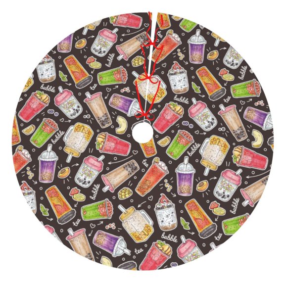 Rateoe Milk Tea Print Christmas Tree Skirt 30" for Xmas Holiday New Year Party Circle Tree Mat Ornaments Decoration