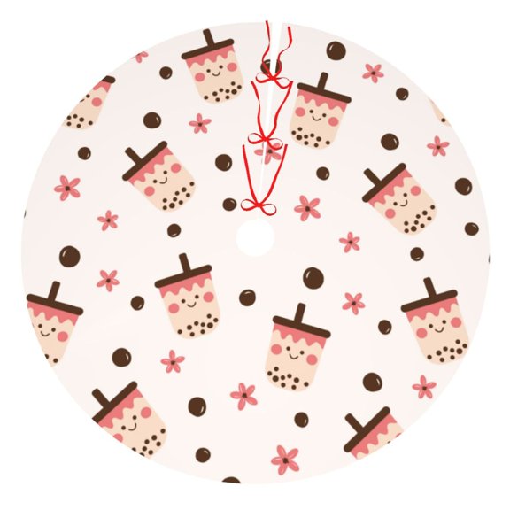 Rateoe Milk Tea4 Print Christmas Tree Skirt 30" for Xmas Holiday New Year Party Circle Tree Mat Ornaments Decoration