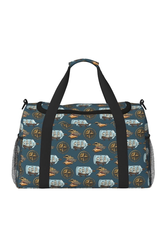 Miniature Ship In Bottle Pattern Gym Bag for Women, Duffle Bag for Travel with Wet Pocket, Carry on Weekender Bags for Women, Water Resistant Travel Bag Duffel Bag