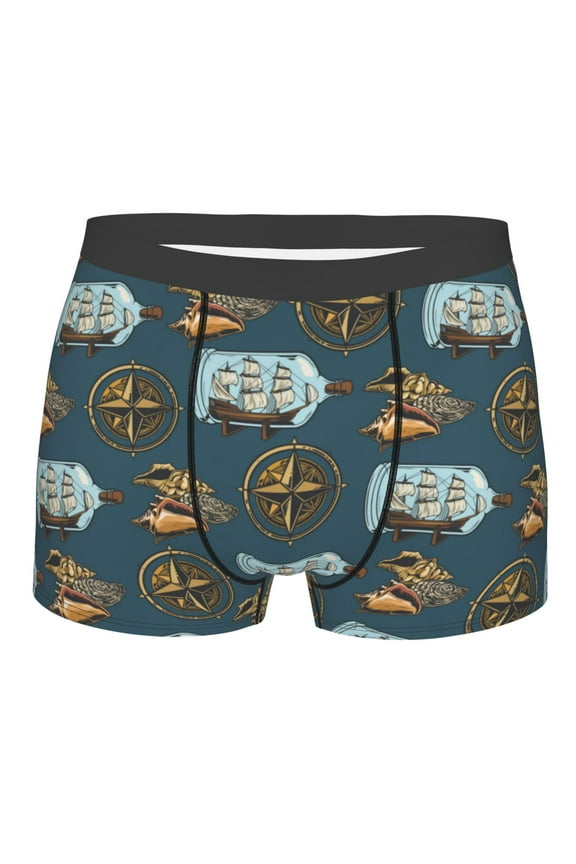 Miniature Ship In Bottle Mens Boxer Briefs Poly Spandex Performance Boxer Briefs Underwear Hem Boxer Briefs - Medium