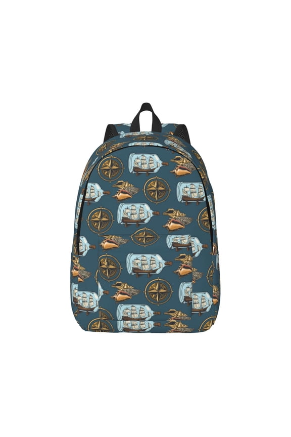 Miniature Ship In Bottle Pattern Canvas College Laptop Backpack,Travel Daypack,Durable Rucksack Travel Notebook Bag School Backpack Book Bag for Men Women-Small