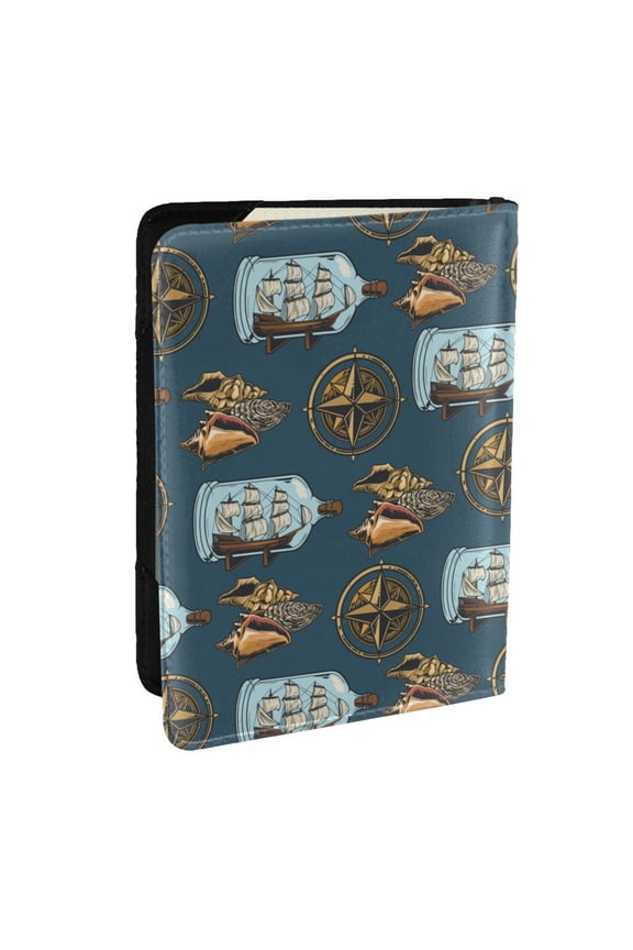 Miniature Ship In Bottle Pattern Passport Holder Wallet Leather Mulit-purpose Travel Wallet Credit Cards Case ,Passport Cover for Women Men-6.5 in