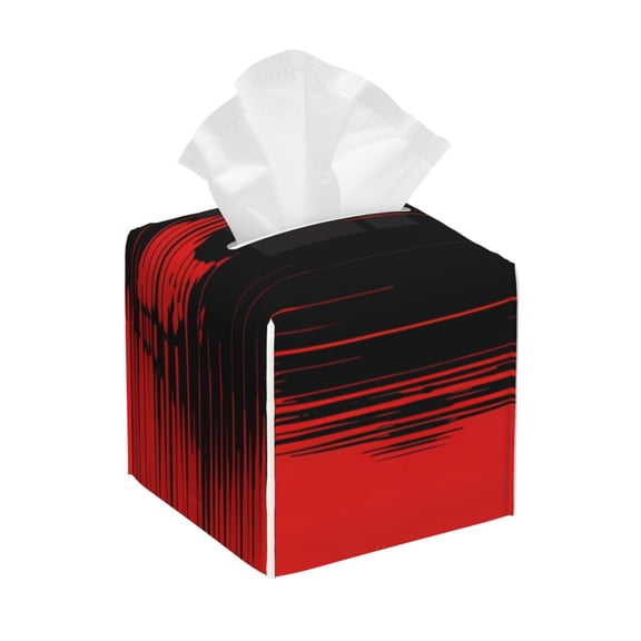 Rateoe Minimalist Skull Red Pattern Tissue Box Cover, Modern Square Decorative Leather Facial Paper Case Organizer Holder Dispenser 5X5X5''