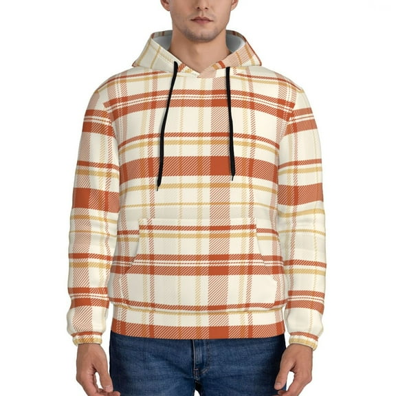 Rateoe Minimalist plaid Pattern Mens Hoodie, Pullover Hooded Sweatshirt, Kangaroo Pocket Hoodie Ideal for Daily Wear, Travel and Home-Medium