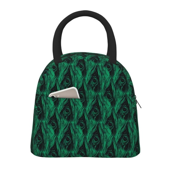 Rateoe Mint Bird Feathers Pattern Lunch Bag Women, Lunch Box, Lunch Bag, Small Leakproof Lunch Tote Large Capacity Reusable Insulated Cooler Lunch Container