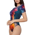 thumbnail image 1 of Rateoe Modern Art Red And Blue Colors Printed Women Rash Guard Short Sleeve,Tummy control Swimsuit Surfing Swimsuit Bathing Suit Short-sleeved Onesie UPF 50+, 1 of 6