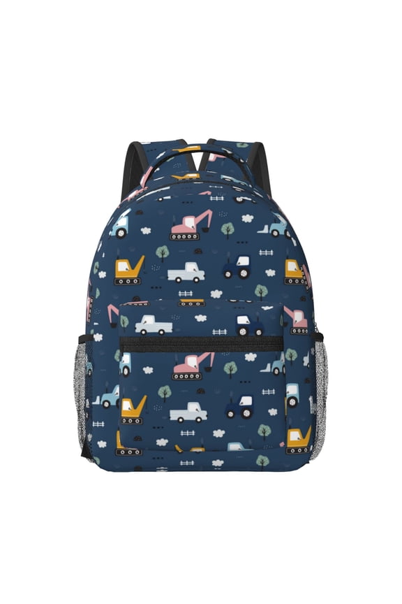 Modern Modern Excavator Pattern Durable Student Backpack Laptop Bag- Ergonomic Design, Waterproof Twill Fabric - Ideal for School, Travel, and Outdoor Activities