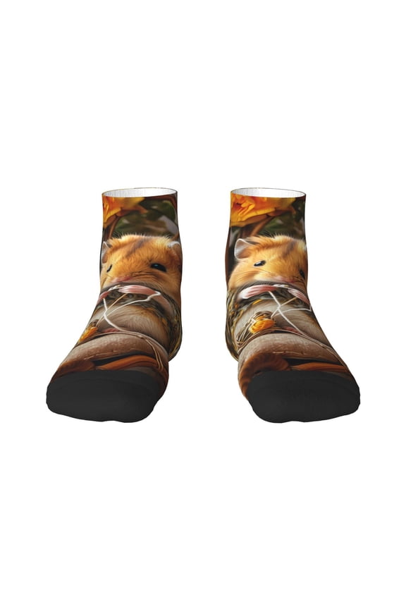Modern Floral Guinea Pig Pattern Quarter Crew Socks,Toe Seamed Ankle Socks,Cotton Cushioned Breathable Athletic Crew Sports Socks