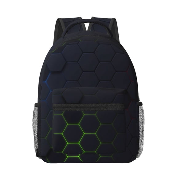 Rateoe Modern Hexagonal Neon Grid Pattern Durable Student Backpack Laptop Bag- Ergonomic Design, Waterproof Twill Fabric - Ideal for School, Travel, and Outdoor Activities-One Size