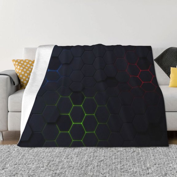 Rateoe Modern Hexagonal Neon Grid Pattern Flannel Throw Blanket, Ultra-soft Blanket for Bed, Couch, Car, Hypoallergenic Anti-pilling blanket-40"x30"(Horizontal)