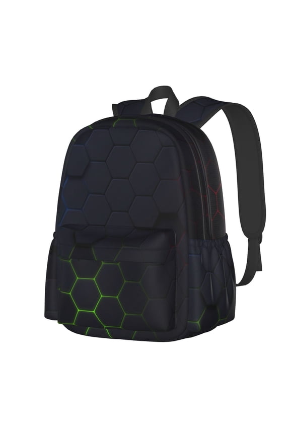 Modern Hexagonal Neon Grid Pattern Student Backpack,Backpack for School,Lightweight Bag,Travel Backpack,Outdoor Backpack,Large Capacity Backpack