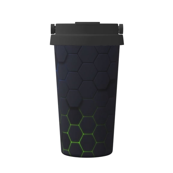 Rateoe Modern Hexagonal Neon Grid Pattern Travel Coffee Mug Tumbler with Flip Lid | Reusable Insulated Stainless Steel Cold Brew Iced Coffee Cup Thermos