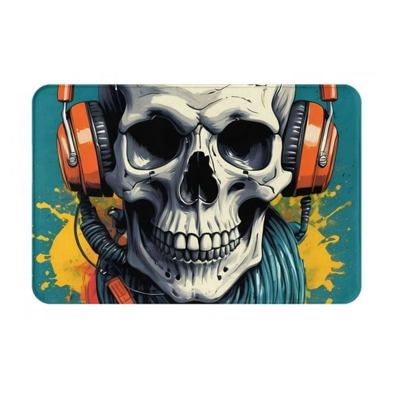 Rateoe Modern Hip-Hop Skull Pattern Flannel Door Mat Indoor Outdoor Entrance, Waterproof All-Weather Doormat,Fade Resistant, Low Profile Entryway Mat 16x24in