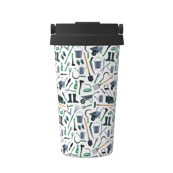 Rateoe Modern Industry Pattern Travel Coffee Mug Tumbler with Flip Lid | Reusable Insulated Stainless Steel Cold Brew Iced Coffee Cup Thermos