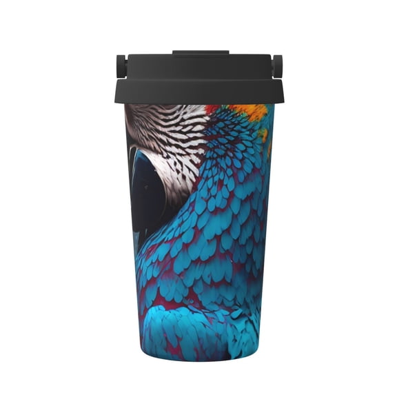 Rateoe Modern Style Blue Parrot Pattern Travel Coffee Mug Tumbler with Flip Lid | Reusable Insulated Stainless Steel Cold Brew Iced Coffee Cup Thermos