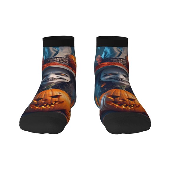 Rateoe Modern Style Pumpkin Witch Pattern Quarter Crew Socks,Toe Seamed Ankle Socks,Cotton Cushioned Breathable Athletic Crew Sports Socks