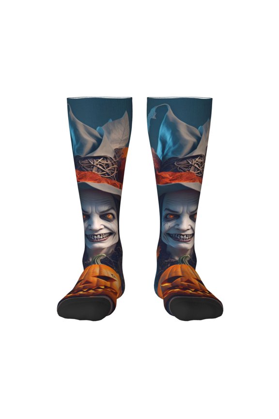 Modern Style Pumpkin Witch Pattern Women’s Knee High Crew Socks,Trouser Socks Comfortable, Breathable, Moisture-Wicking and Soft